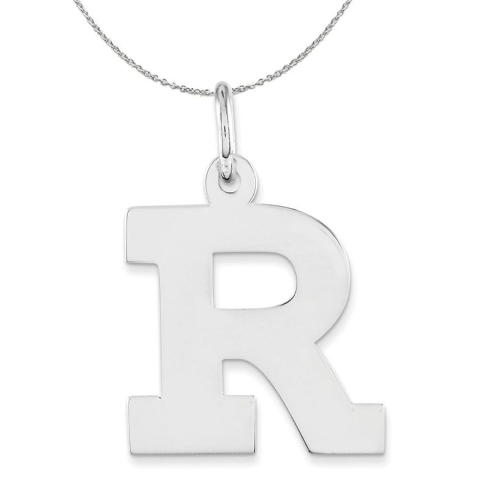 Silver Amanda Collection Medium Block Style Initial R Necklace - 20 In